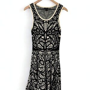Ann Taylor Black Ivory Knit Fit & Flare Sleeveless Dress Women’s Size S